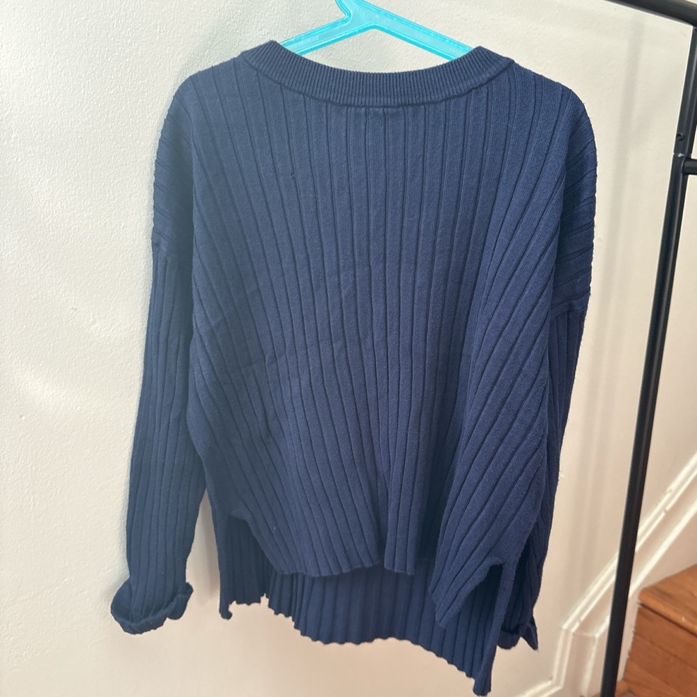 Zara Navy Ribbed Crewneck Sweater